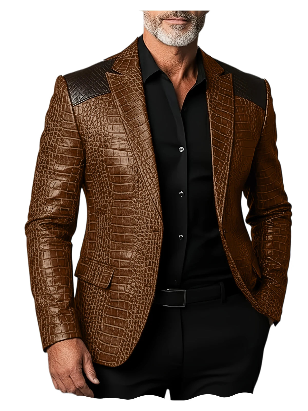 Veste homme en cuir PU crocodile patchwork – CLEVI Paris