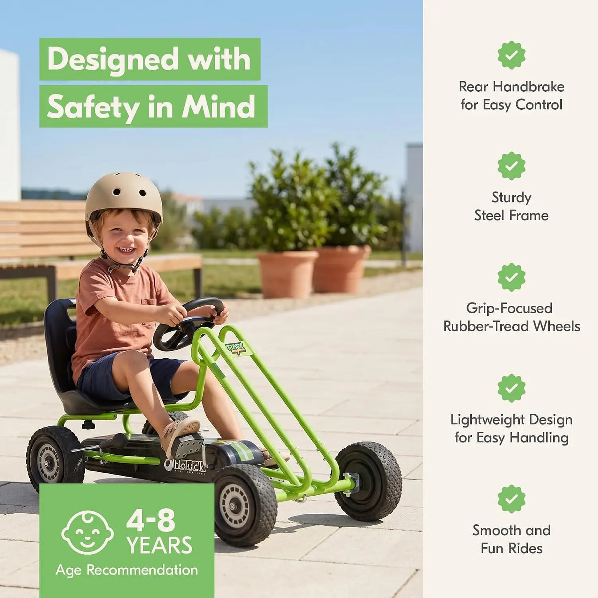Kart à pédales enfant vert siège réglable – CLEVI Paris