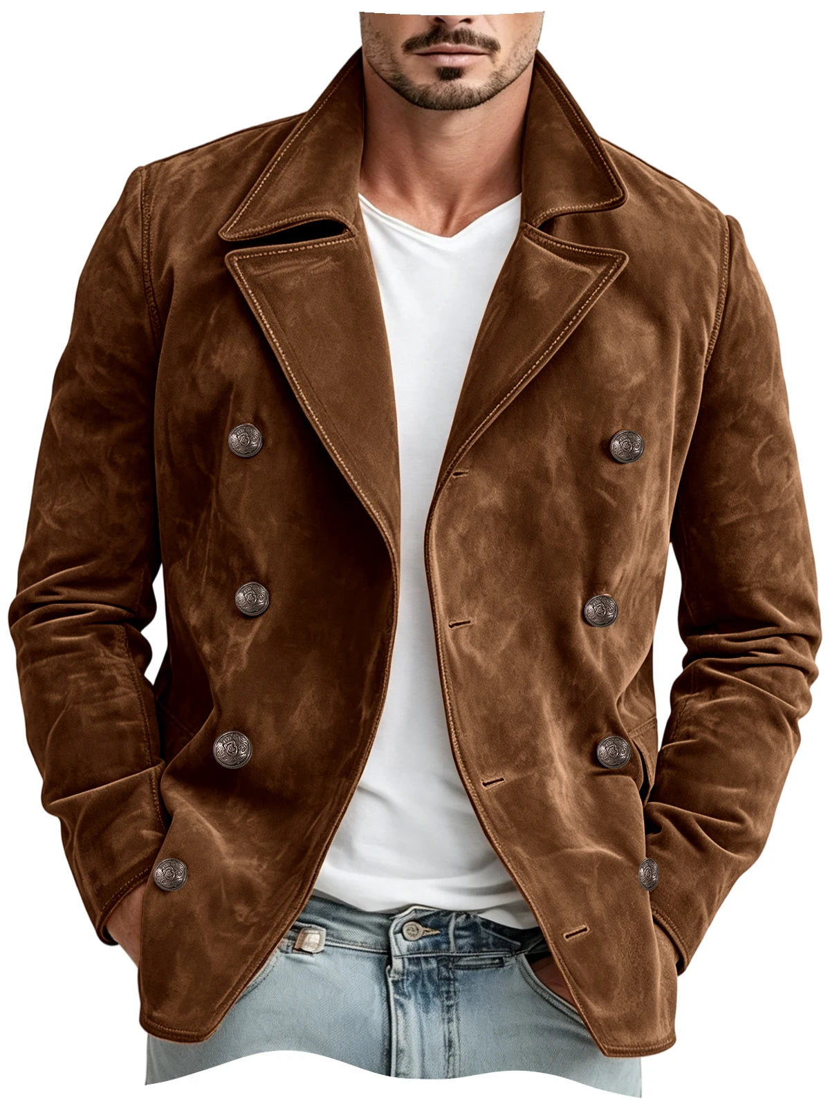 Blazer homme croisé en imitation daim – CLEVI Paris