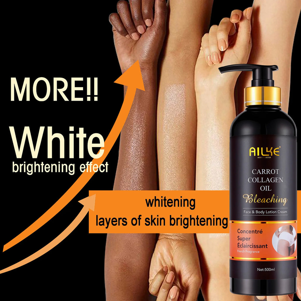 Lotion Corps Éclaircissante AILKE – Huile de Carotte, Collagène & Glutathion 500ml – CLEVI Paris
