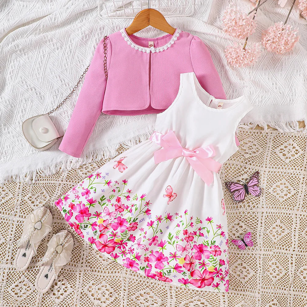Ensemble fille cardigan et robe imprimée – CLEVI Paris