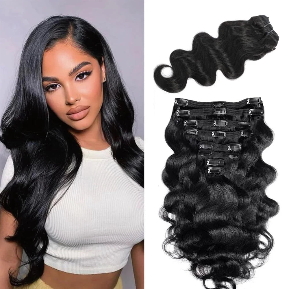 Extensions Clips Body Wave Remy Noires 8Pcs – CLEVI Paris