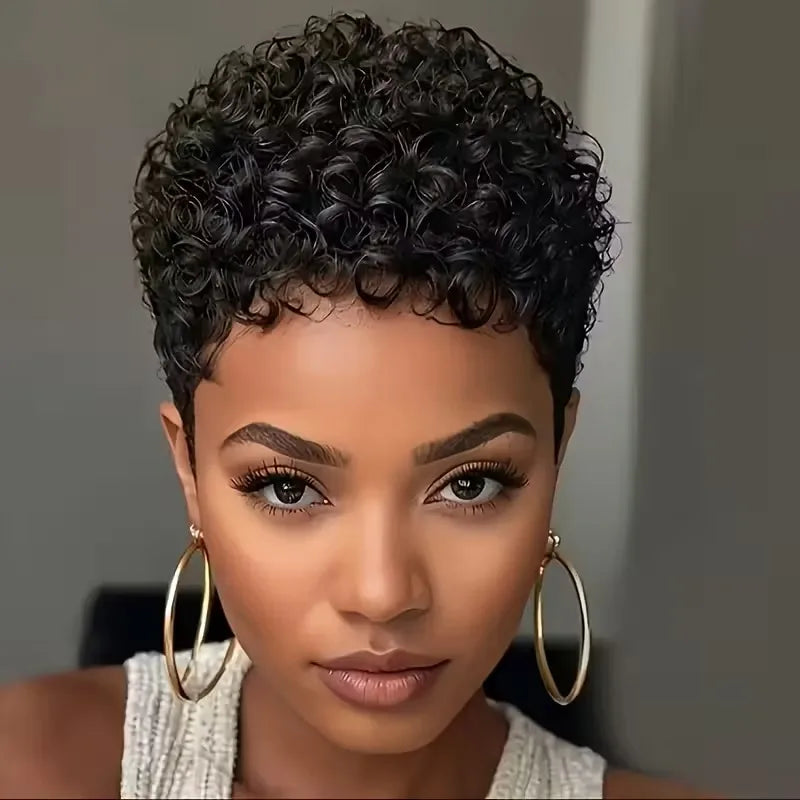 Perruque Pixie Cut Curly Afro Sans Colle – CLEVI Paris
