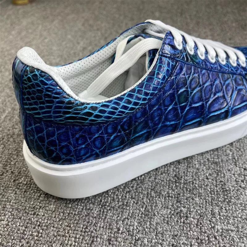 Sneakers Cuir Croco Bleu Peint Main Homme – CLEVI Paris
