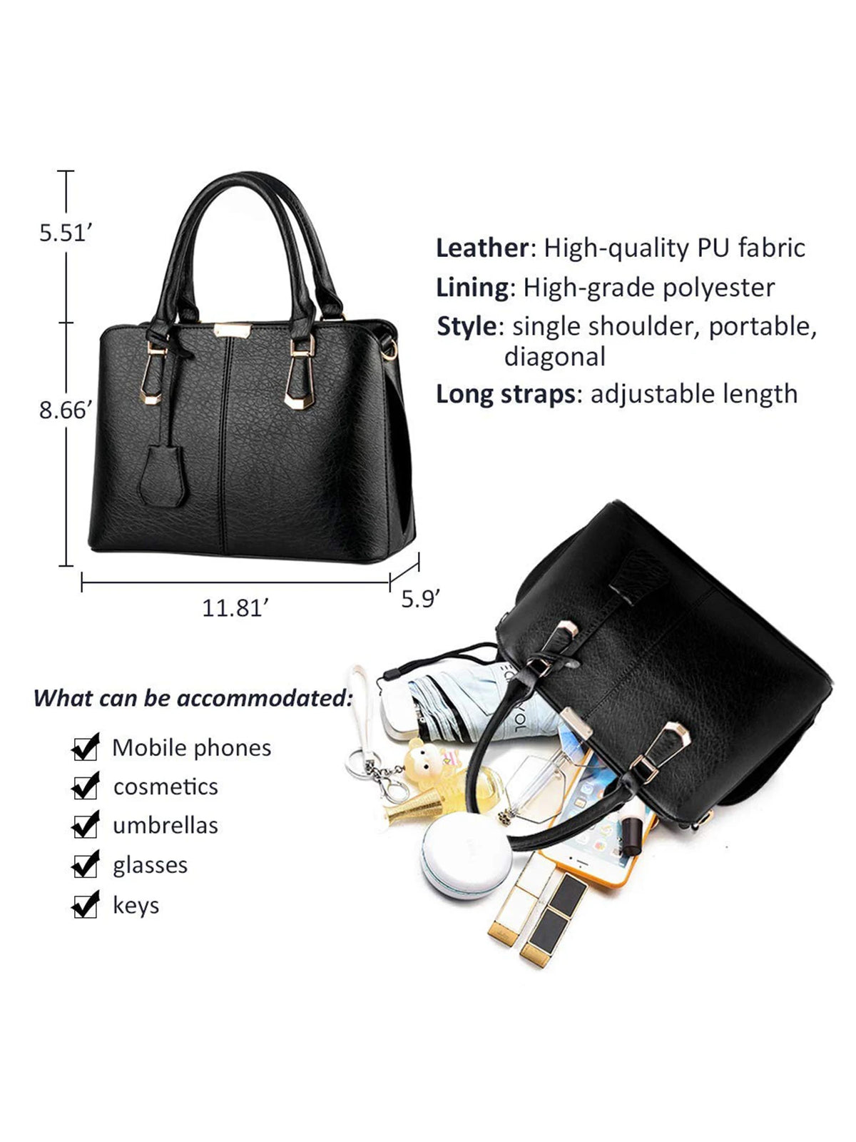 Sac à Main Femme Cuir PU Bandoulière Réglable – CLEVI Paris