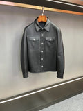 Veste homme en cuir noir à boutons-pression – CLEVI Paris