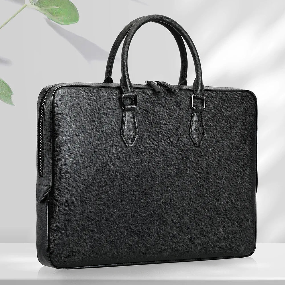 Serviette Homme Cuir Vache Motif Croisé Minimaliste Laptop – CLEVI Paris