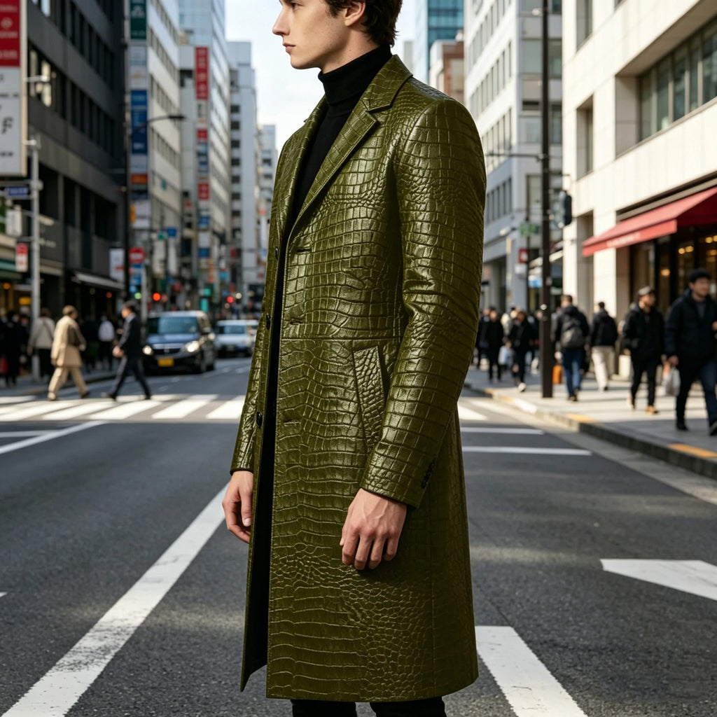 Manteau homme simili cuir motif crocodile – CLEVI Paris