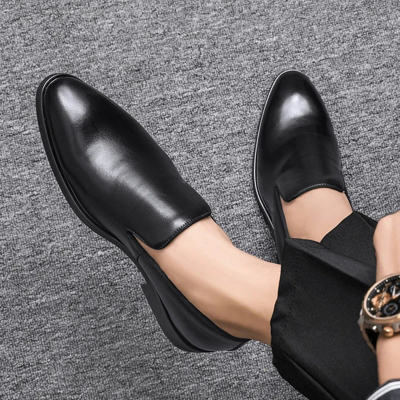 Mocassin Slip-On Cuir Verni Homme Bout Rond Business & Soirée Grande Taille – CLEVI Paris