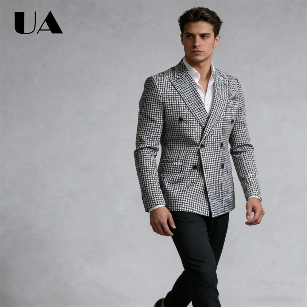 Veste homme croisée pied-de-poule – CLEVI Paris