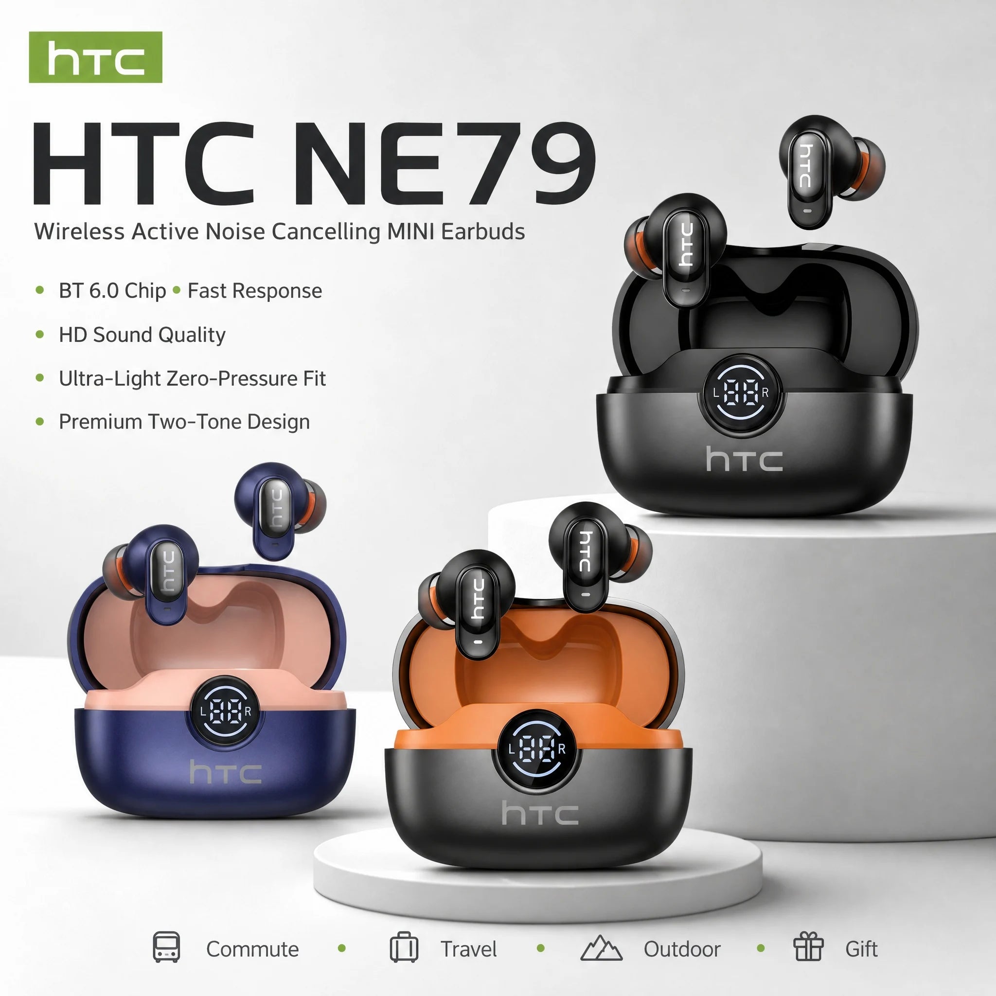 Écouteurs HTC NE79 TWS Semi-Intra Gaming 36h ENC – CLEVI Paris