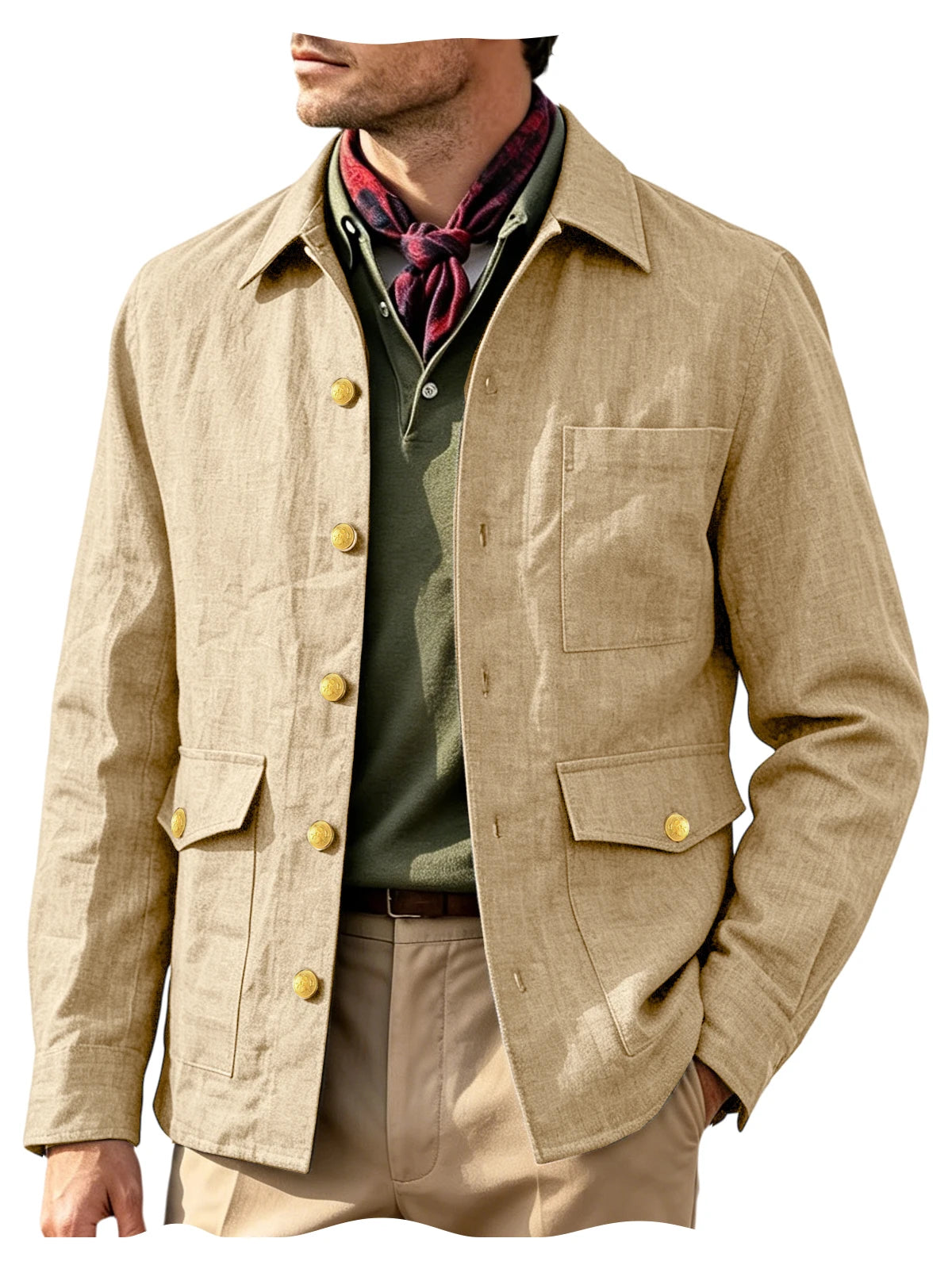 Veste homme en lin mélangé à boutons dorés – CLEVI Paris