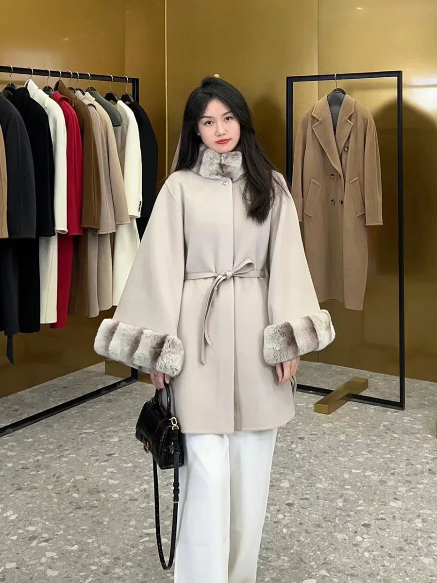 Manteau cape femme cachemire ceinturé – CLEVI Paris