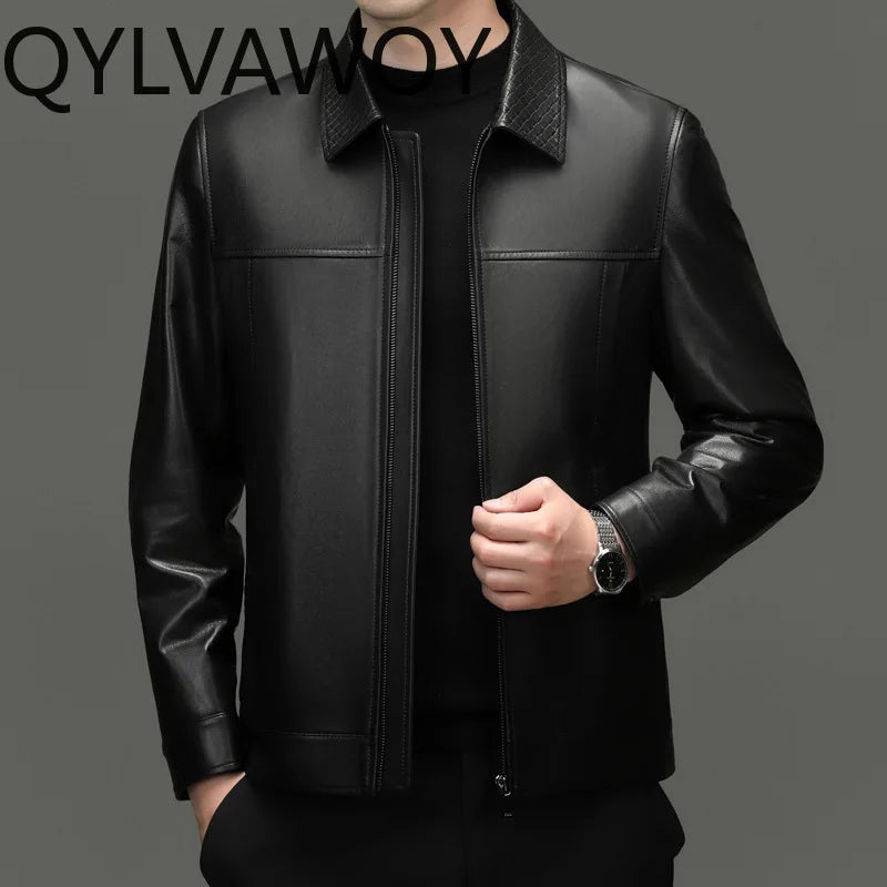 Veste homme en cuir de mouton à col rabattu – CLEVI Paris