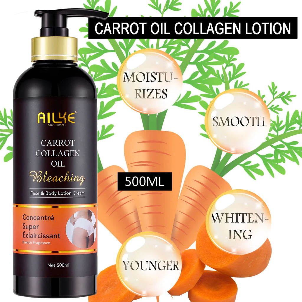 Lotion Corps Éclaircissante AILKE – Huile de Carotte, Collagène & Glutathion 500ml – CLEVI Paris