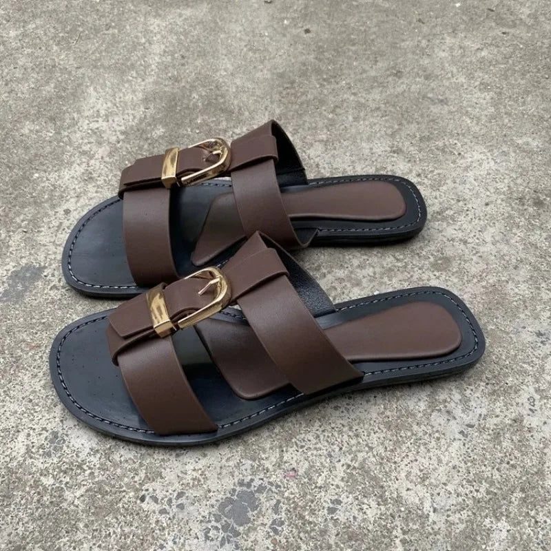 Sandales femme marron à deux brides – CLEVI Paris