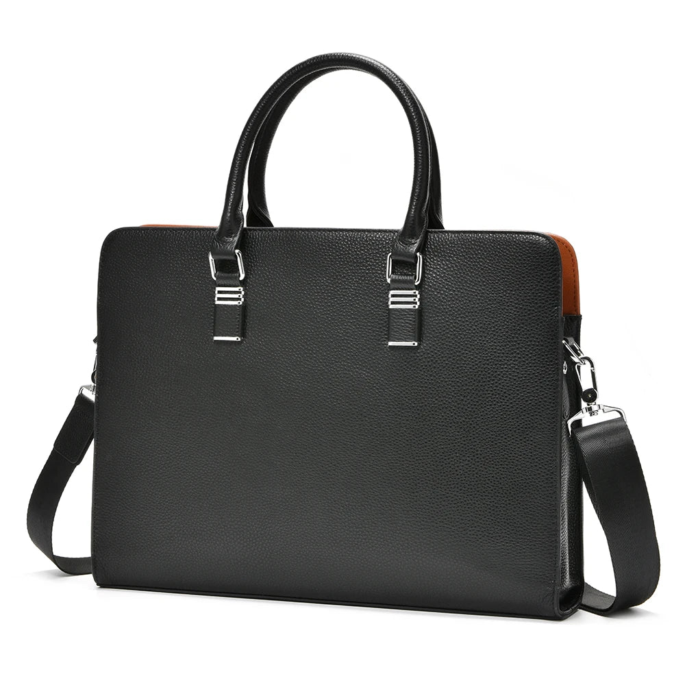 Serviette Homme Cuir Vache Rayures Luxe Laptop 14" 38x8x28cm – CLEVI Paris
