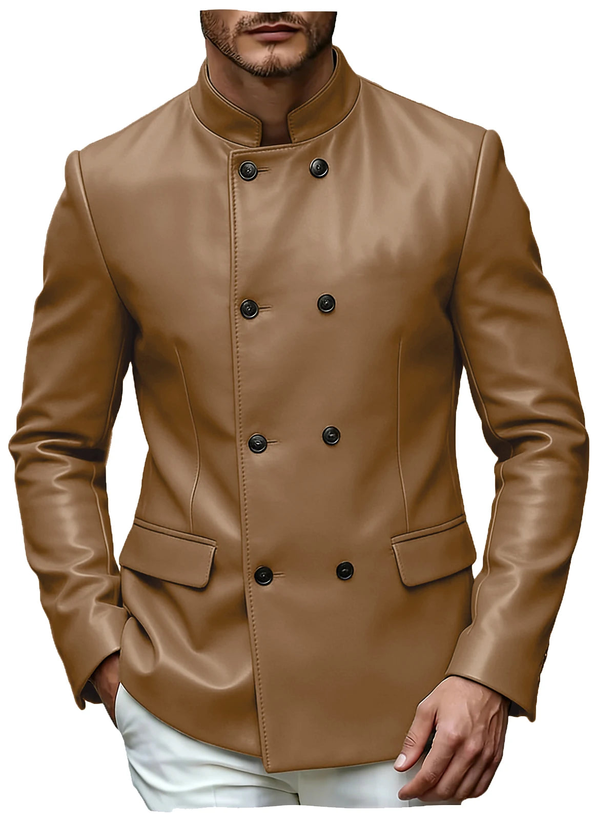 Blazer homme en similicuir, col montant – CLEVI Paris