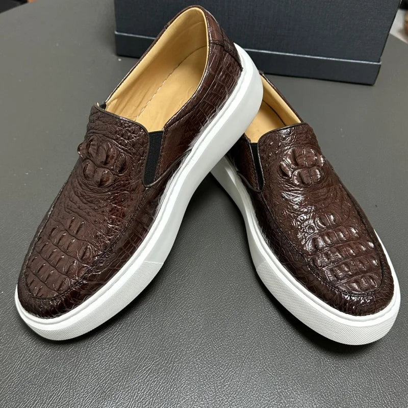 Loafers Cuir Croco Marron Homme Slip-On – CLEVI Paris
