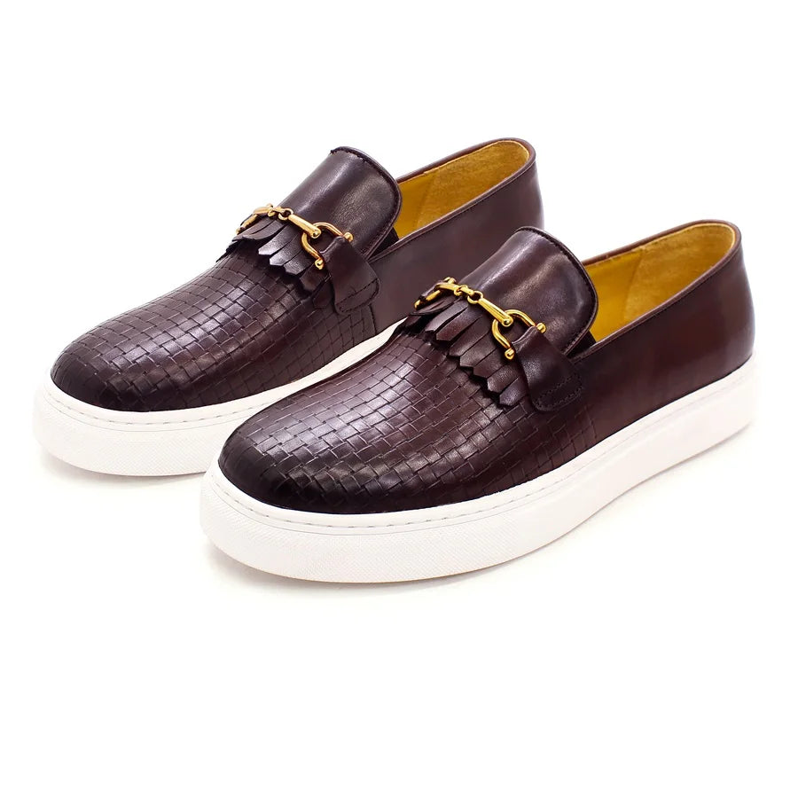 Mocassins homme en cuir motif tissé – CLEVI Paris