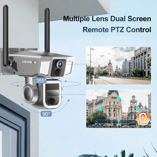 Caméra Solaire Extérieure LS VISION 12MP 6K Triple Objectif Zoom 10x 4G Wi-Fi PTZ IP66 – CLEVI Paris