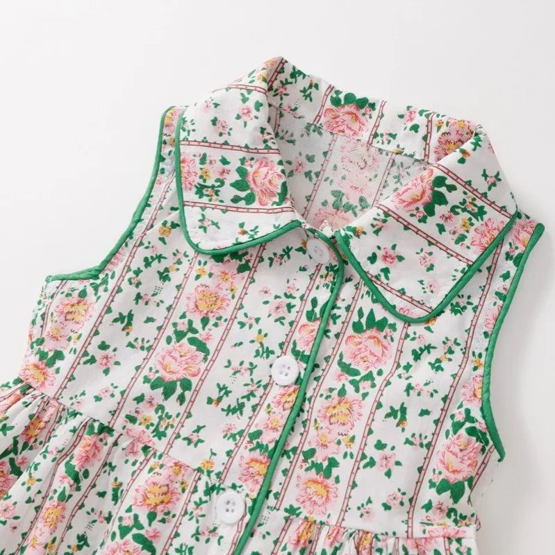 Robe fille fleurie à col rabattu – CLEVI Paris