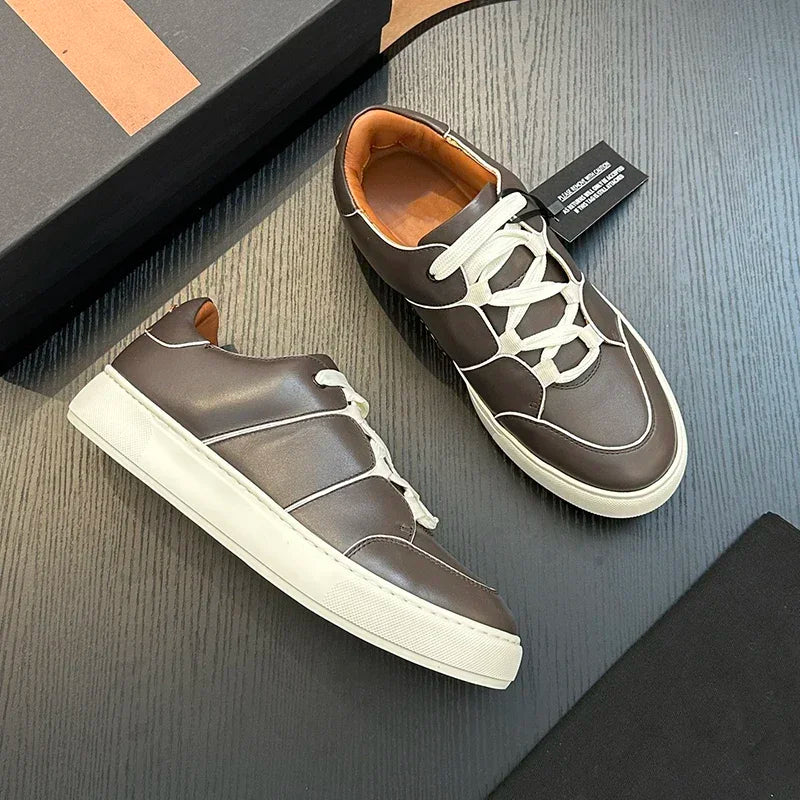 Sneakers Montantes Cuir Véritable Patchwork Homme – CLEVI Paris