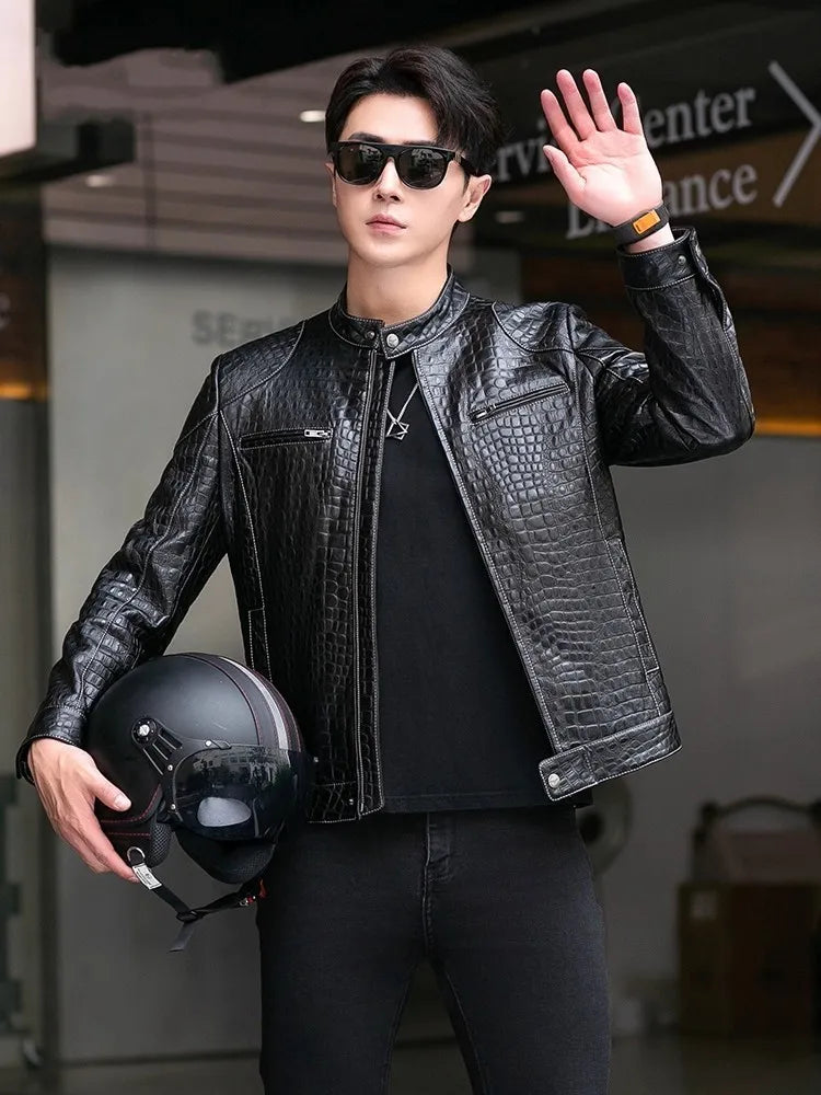 Blouson homme en cuir motif crocodile – CLEVI Paris