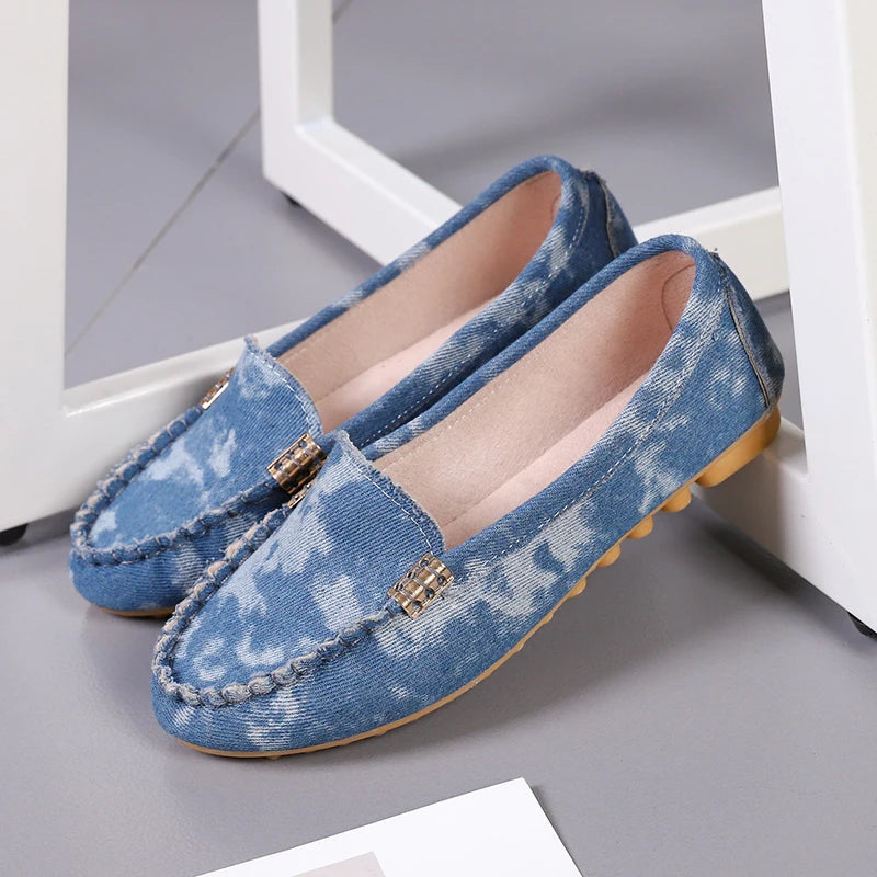 Ballerines Femme Toile Slip-On Bout Rond Casual Bleu – CLEVI Paris