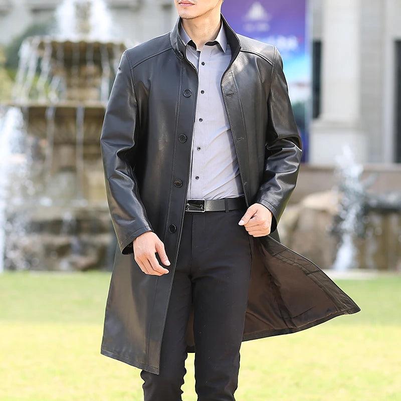 Manteau long homme cuir de mouton YOLANFAIRY – CLEVI Paris