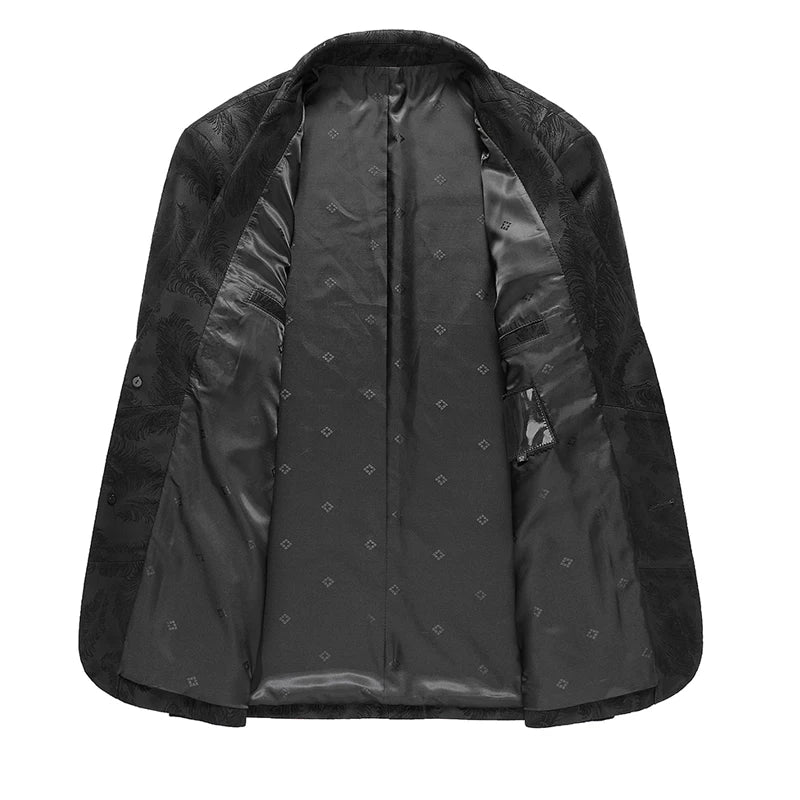 Blazer homme en cuir noir motif plumes – CLEVI Paris