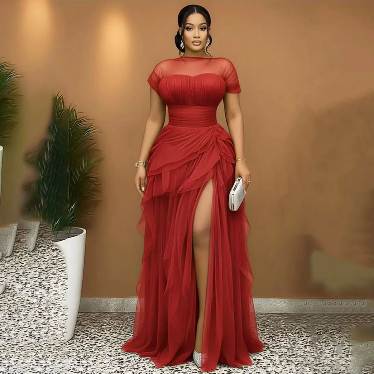 Robe de soirée asymétrique en dentelle – CLEVI Paris