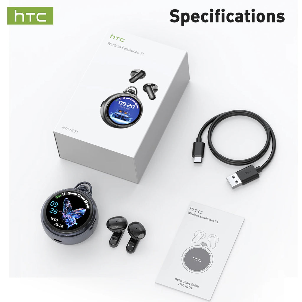 Écouteurs HTC NE71 TWS Bluetooth 6.0 IPX6 Écran LED HiFi – CLEVI Paris