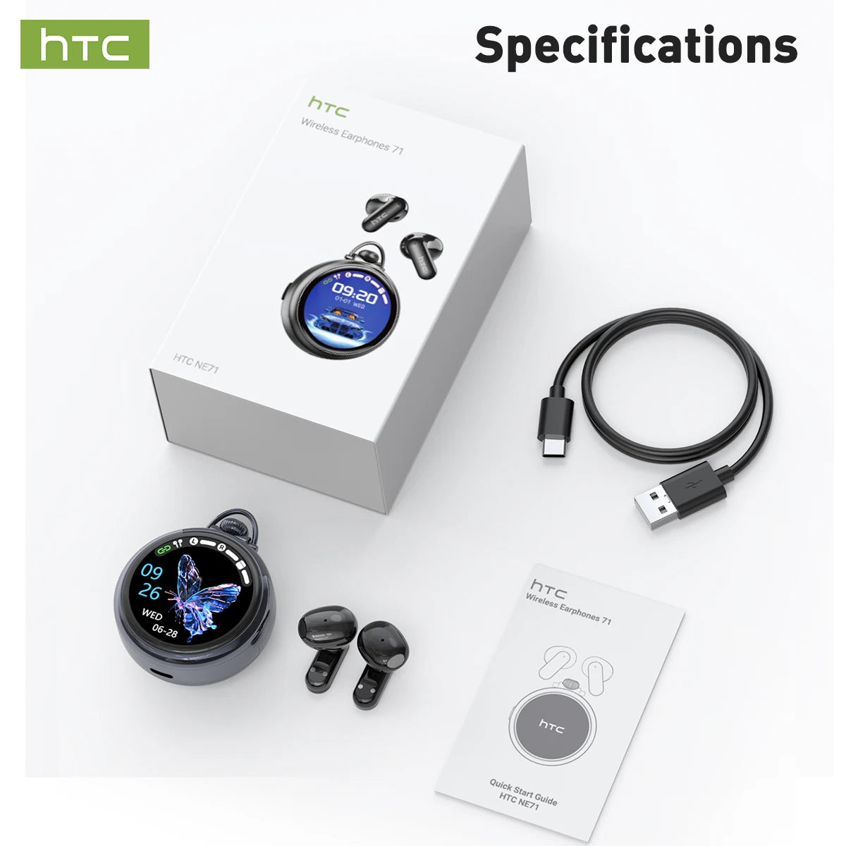 Écouteurs HTC NE71 TWS Bluetooth 6.0 IPX6 Écran LED HiFi – CLEVI Paris