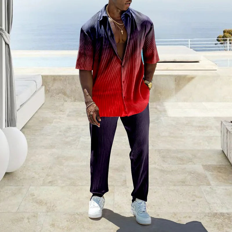 Ensemble 2 Pièces Homme Imprimé 3D Chemise & Pantalon Été – CLEVI Paris