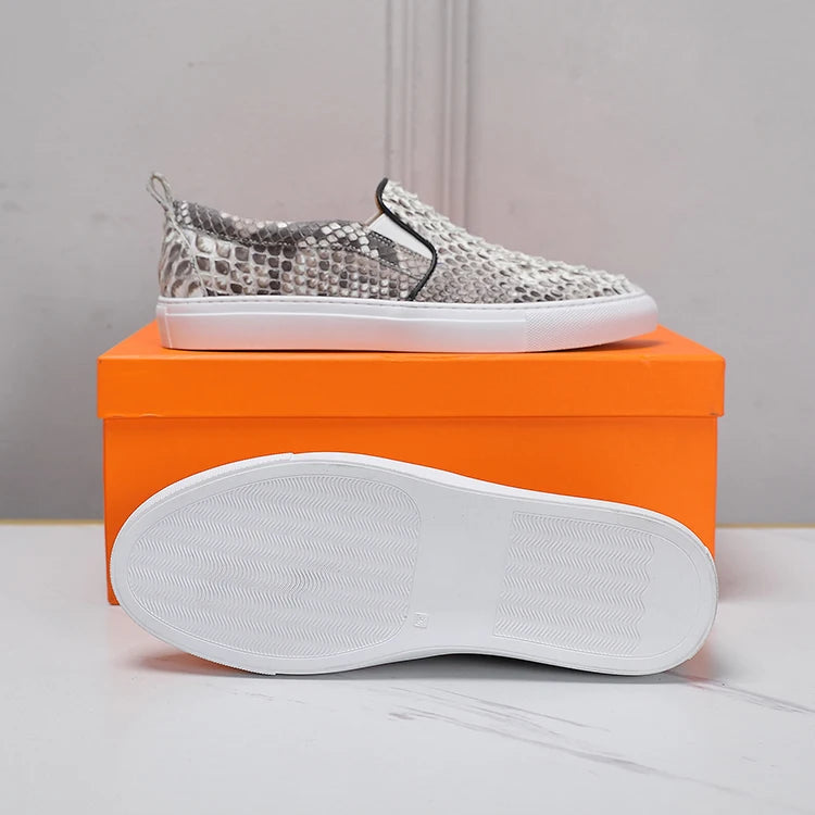 Loafers Cuir Serpent Gris Unisexe Slip-On – CLEVI Paris