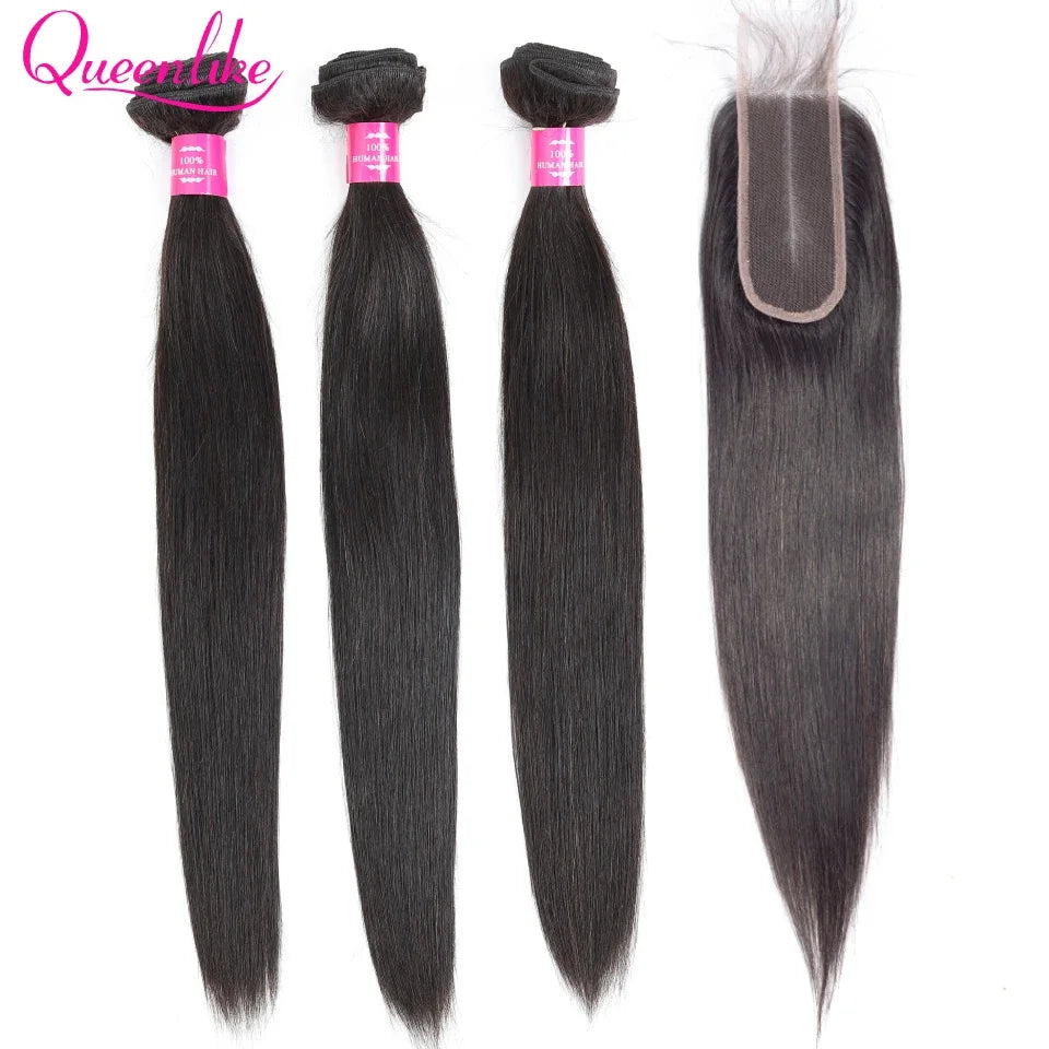 3 Mèches Straight Cheveux Humains Brésiliens Remy 12A + Closure 2x6 HD Lace – CLEVI Paris
