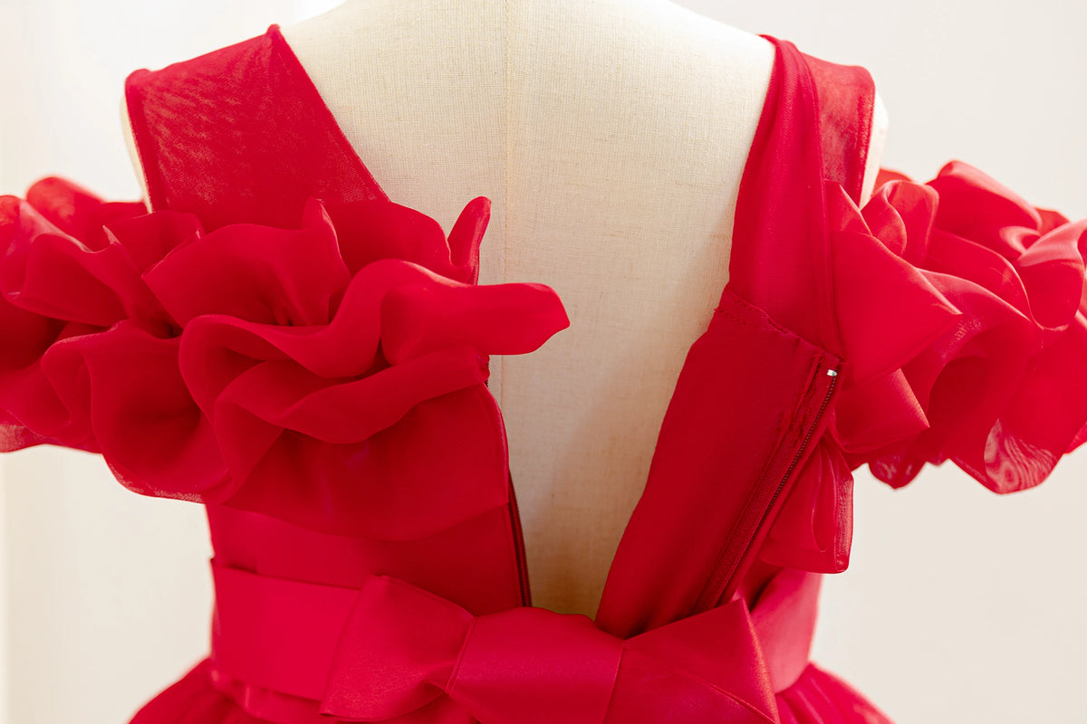 Robe cérémonie fille à fleurs en relief – CLEVI Paris