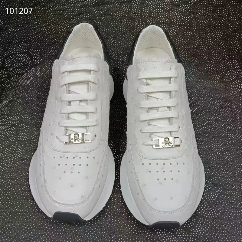 Sneakers Cuir Autruche Blanc Homme Lacets – CLEVI Paris