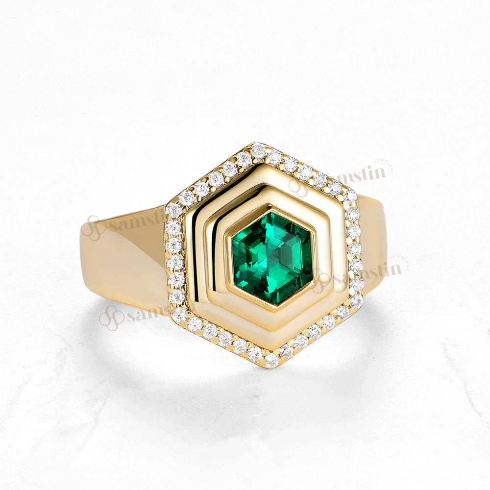 Bague Émeraude Hexagonale Lab Grown Or Solide – CLEVI Paris