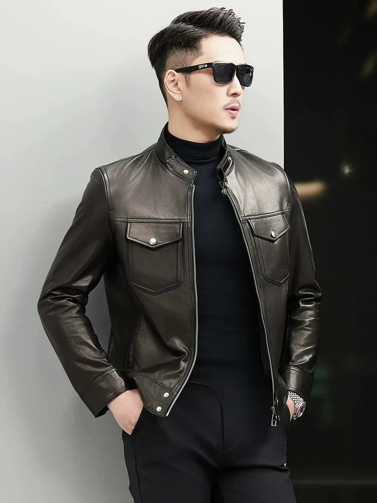 Veste homme en cuir noir coupe ajustée – CLEVI Paris