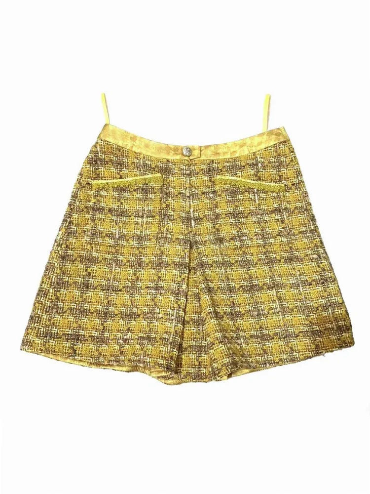 Manteau ou jupe femme à carreaux jaunes – CLEVI Paris