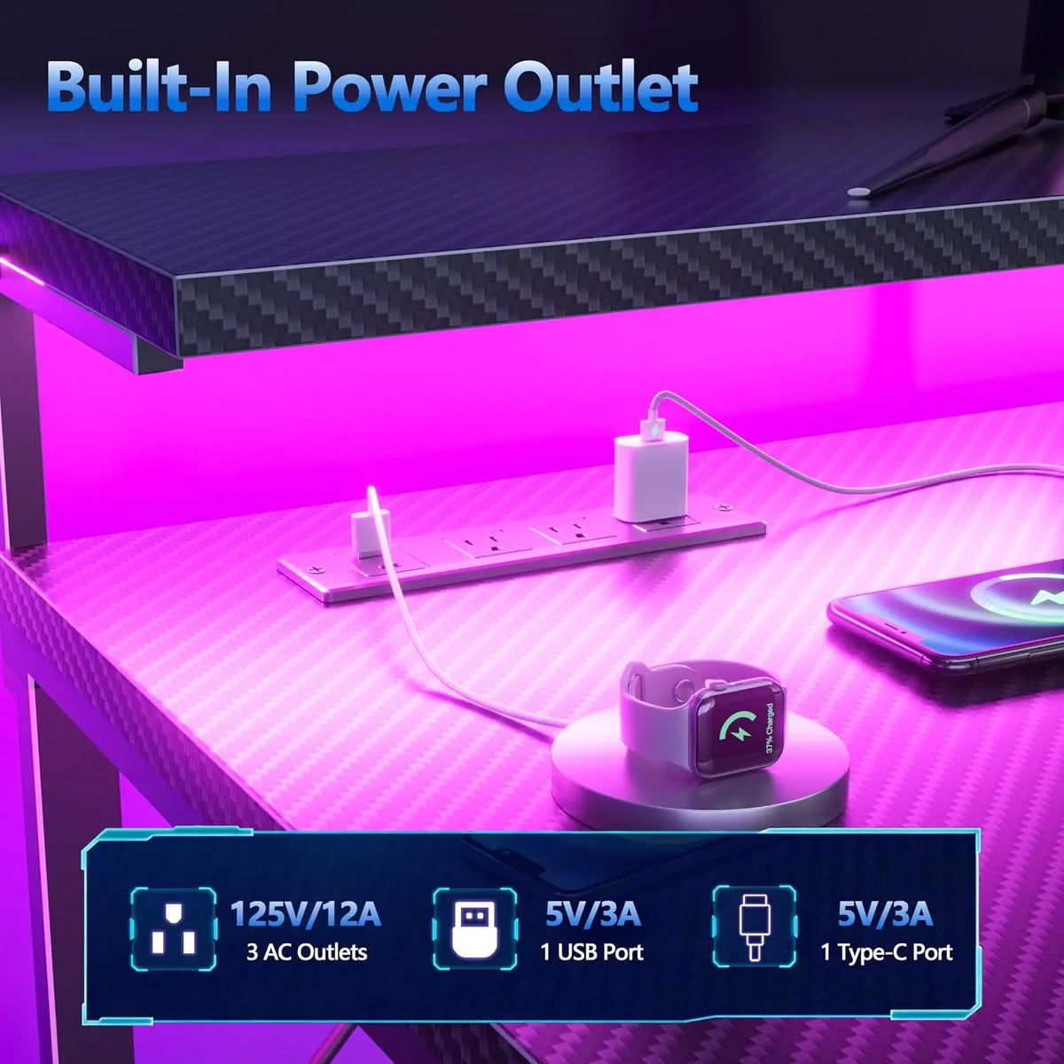 Bureau gaming 48 pouces LED et rangements – CLEVI Paris