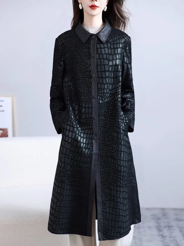 Manteau long femme en cuir effet crocodile – CLEVI Paris