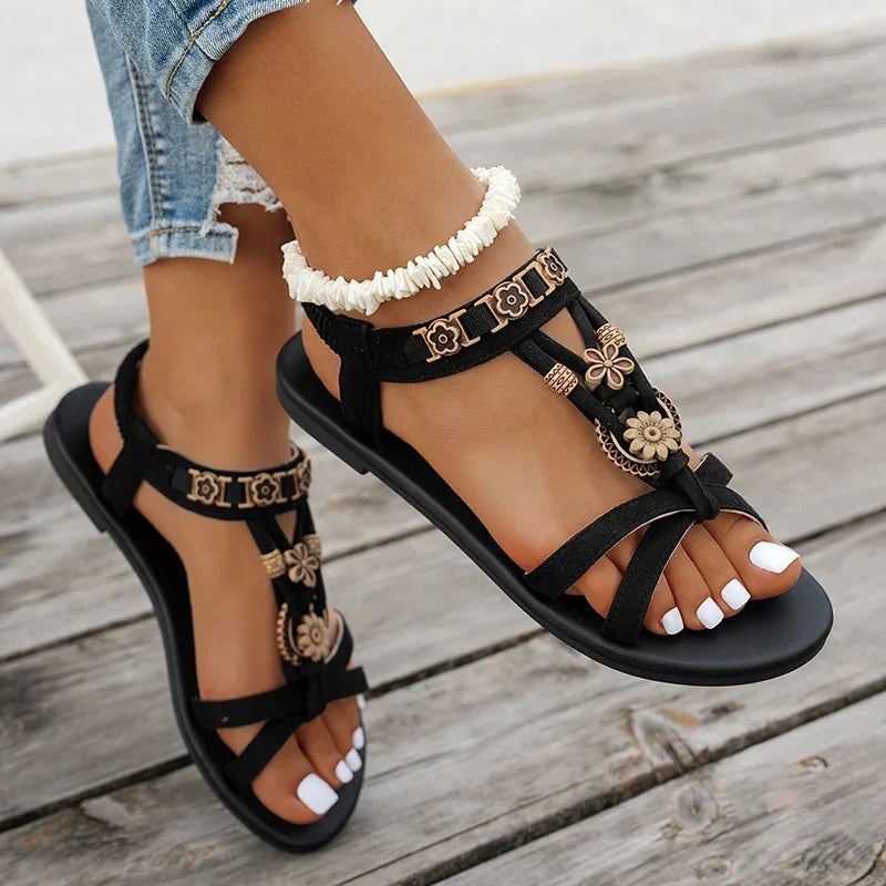 Sandales femme bohèmes à fleurs et perles – CLEVI Paris