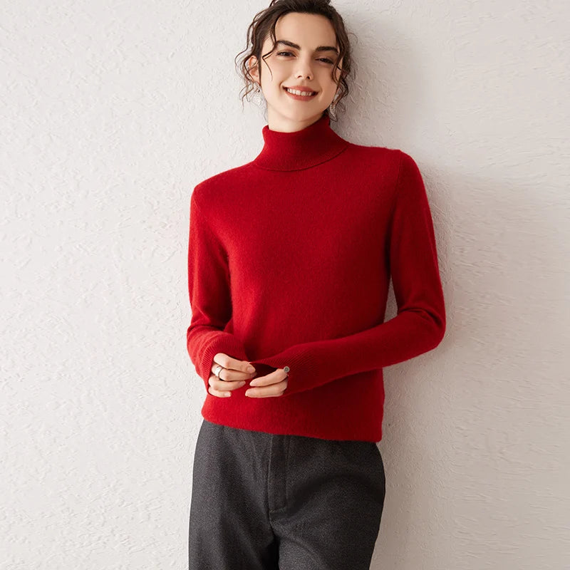 Pull femme en cachemire à col roulé – CLEVI Paris