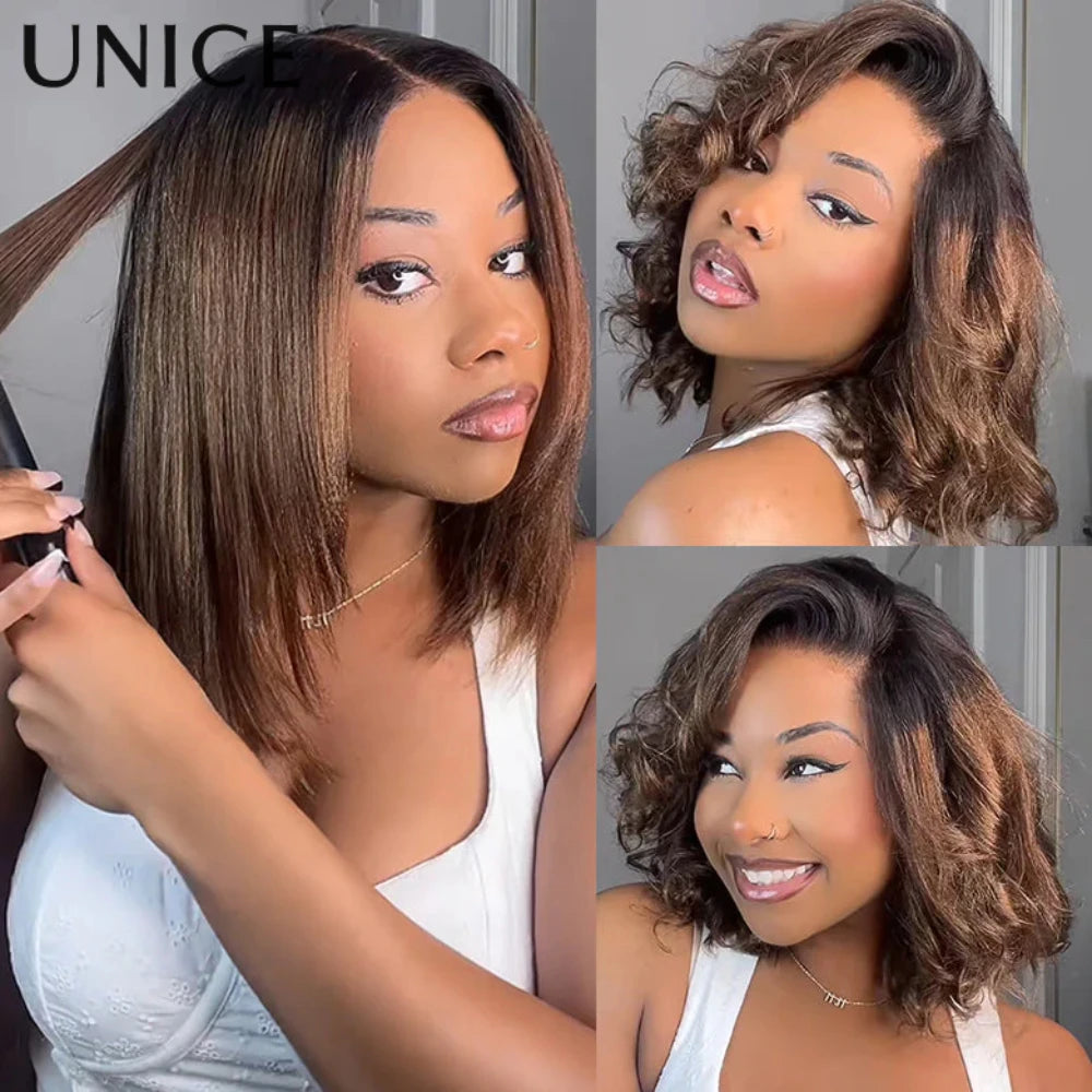 Perruque Bob Yaki Ombré Châtain Lace Glueless – CLEVI Paris