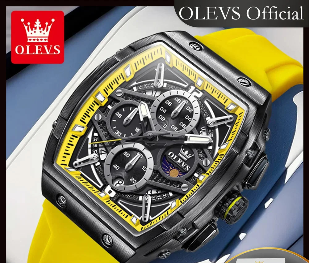 OLEVS 2975 Montre Homme Quartz Tonneau Évidé Grand Cadran Silicone Lumineux 30M – CLEVI Paris