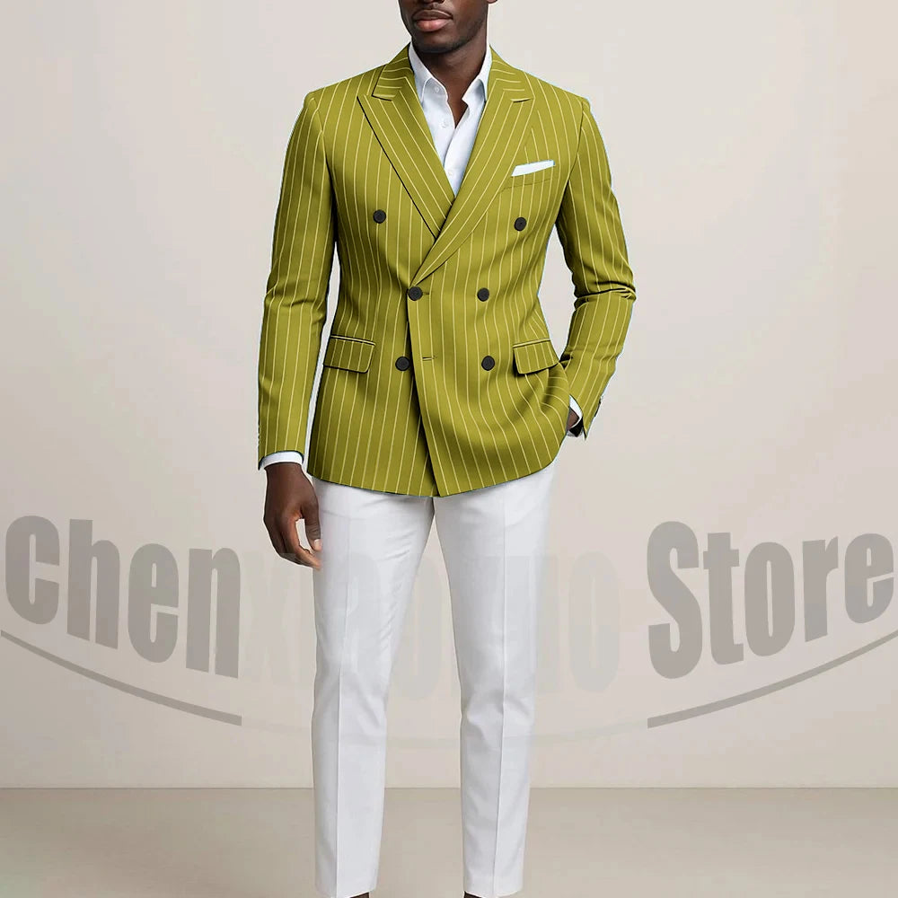 Costume Double boutonnage pour hommes avec fines rayures, tenues formelles sur mesure pour affaires, décontractées, fête, Chic, costume 2 pièces
