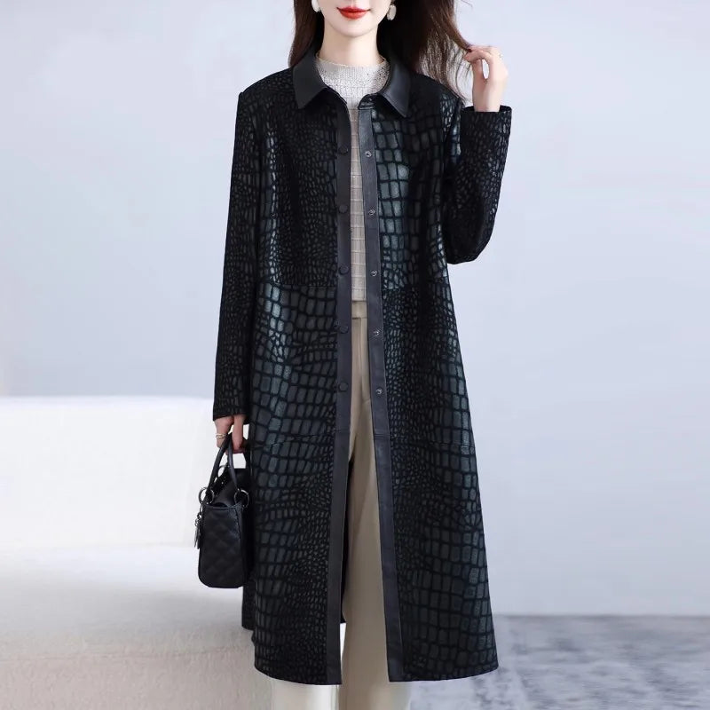 Manteau long femme en cuir effet crocodile – CLEVI Paris